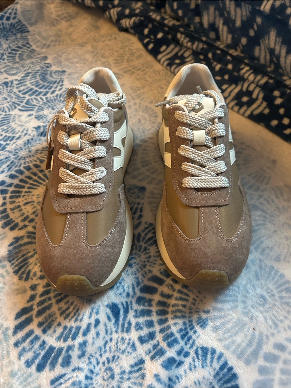 Women’s Neutral Taupe Suede-Trim Sneakers with Cream Accents